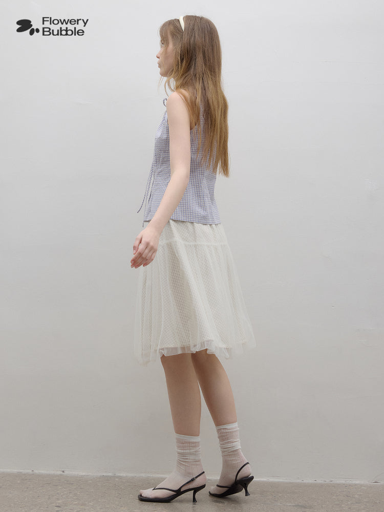 Grid-Patterned Tulle Bubble Skirt