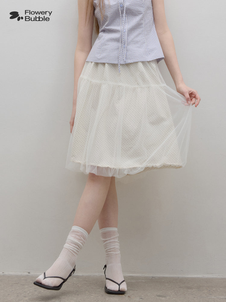 Grid-Patterned Tulle Bubble Skirt