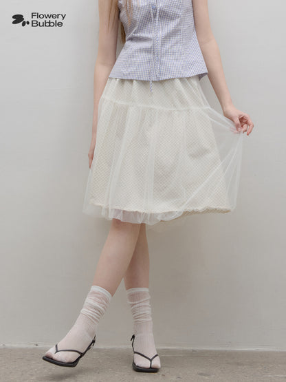 Grid-Patterned Tulle Bubble Skirt