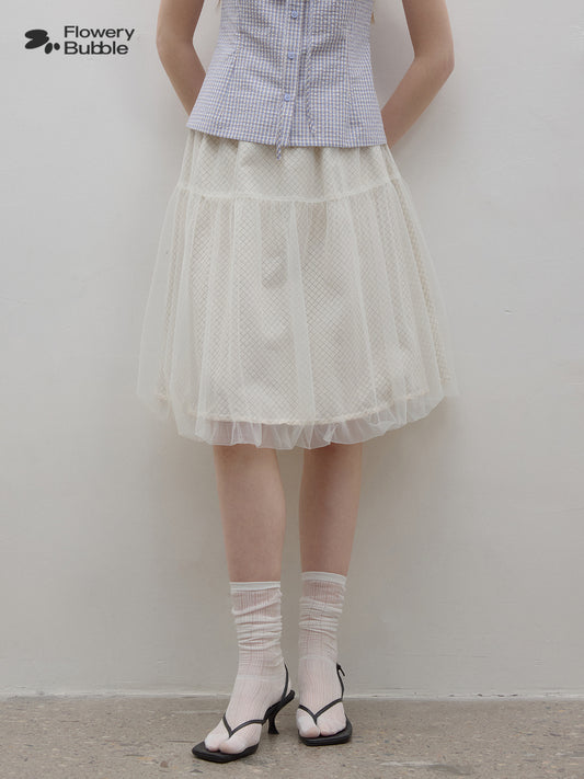 Grid-Patterned Tulle Bubble Skirt