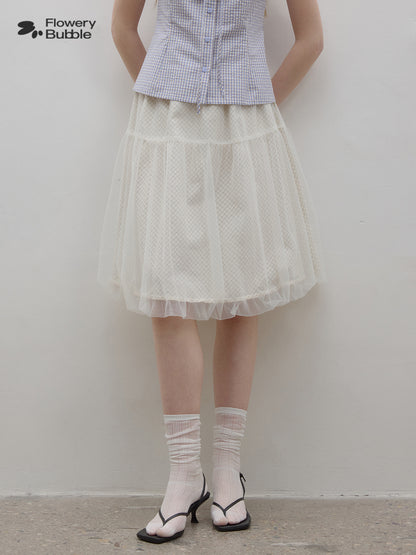 Grid-Patterned Tulle Bubble Skirt