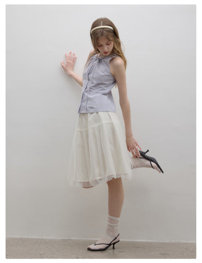 Grid-Patterned Tulle Bubble Skirt