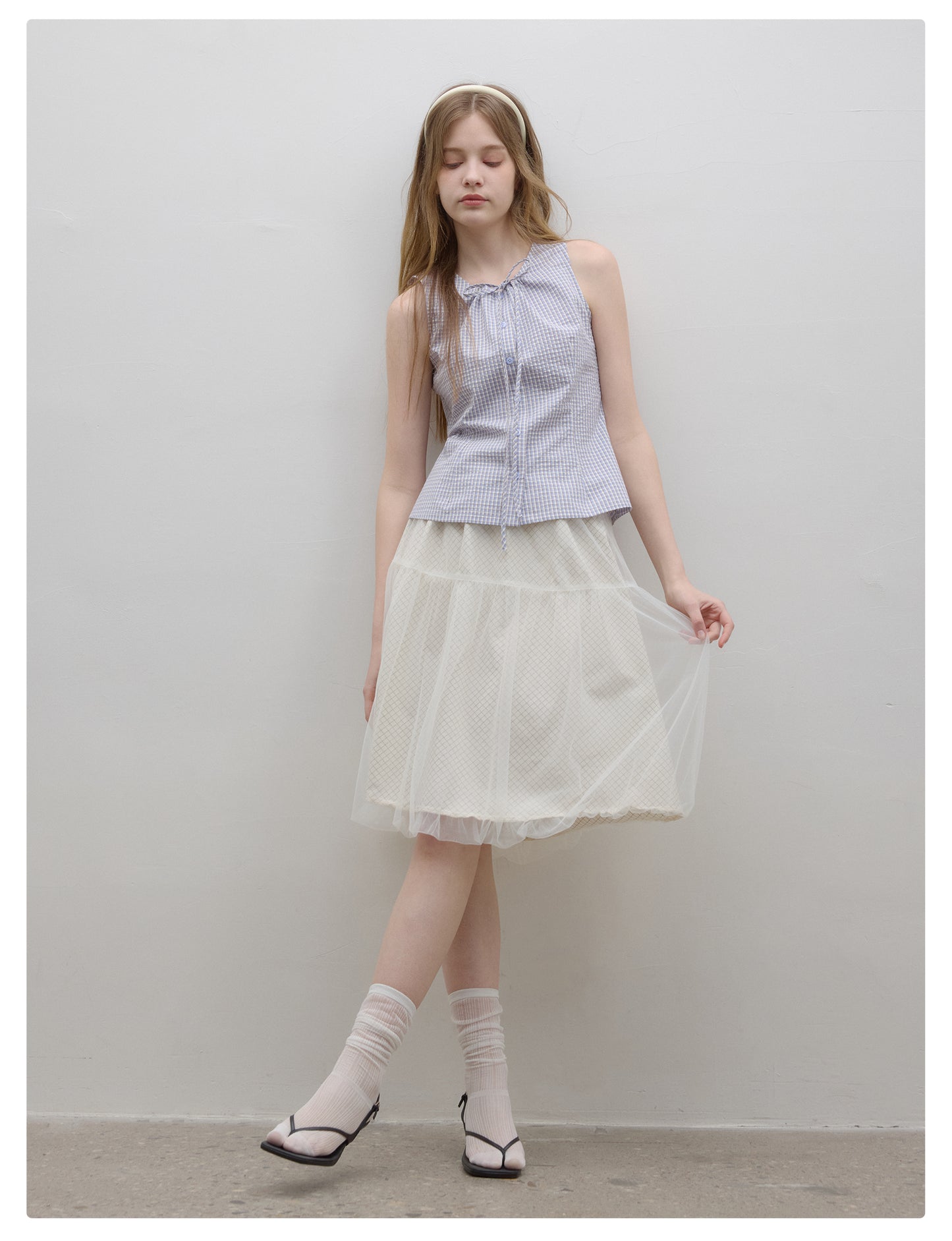 Grid-Patterned Tulle Bubble Skirt
