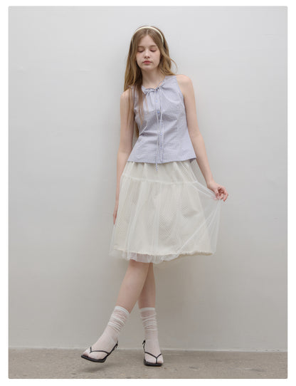 Grid-Patterned Tulle Bubble Skirt