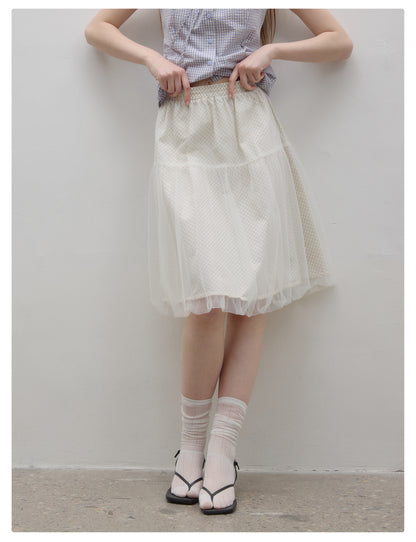 Grid-Patterned Tulle Bubble Skirt