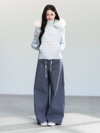 Plaid Wide Barrel-Leg Pants