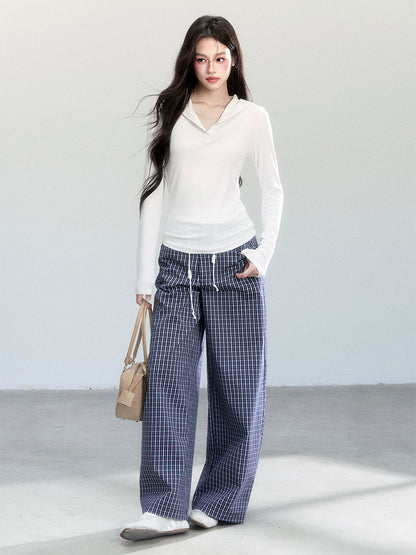Plaid Wide Barrel-Leg Pants