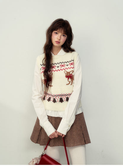 Wool Blend Fair Isle Fawn Knit Vest