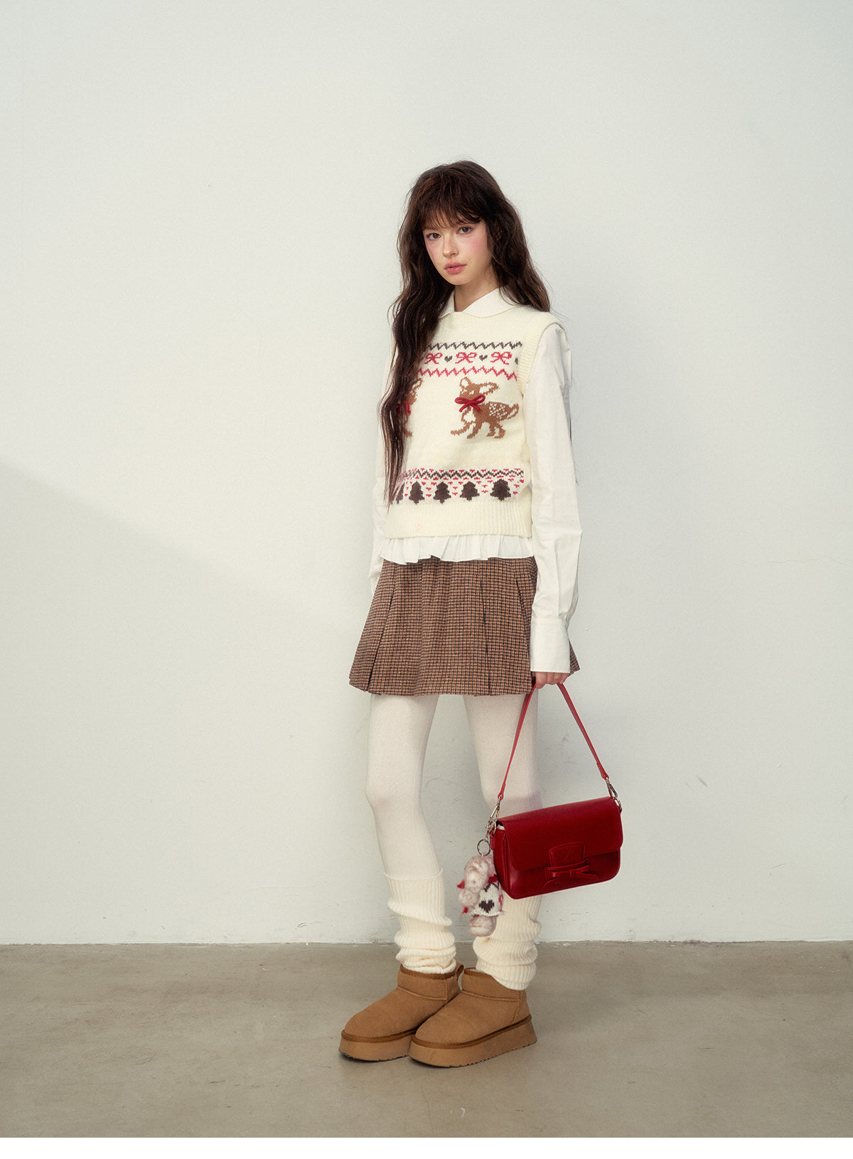 Wool Blend Fair Isle Fawn Knit Vest