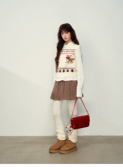 Wool Blend Fair Isle Fawn Knit Vest