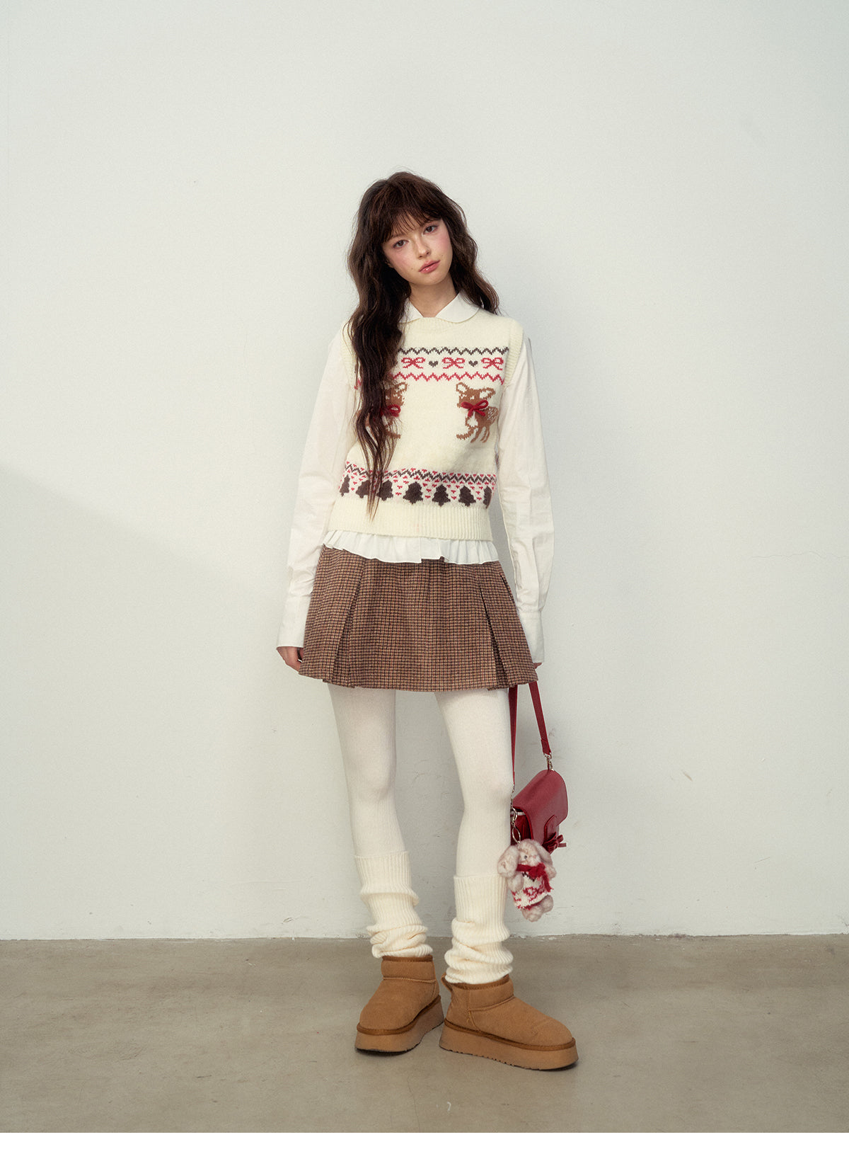 Wool Blend Fair Isle Fawn Knit Vest