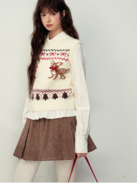 Wool Blend Fair Isle Fawn Knit Vest