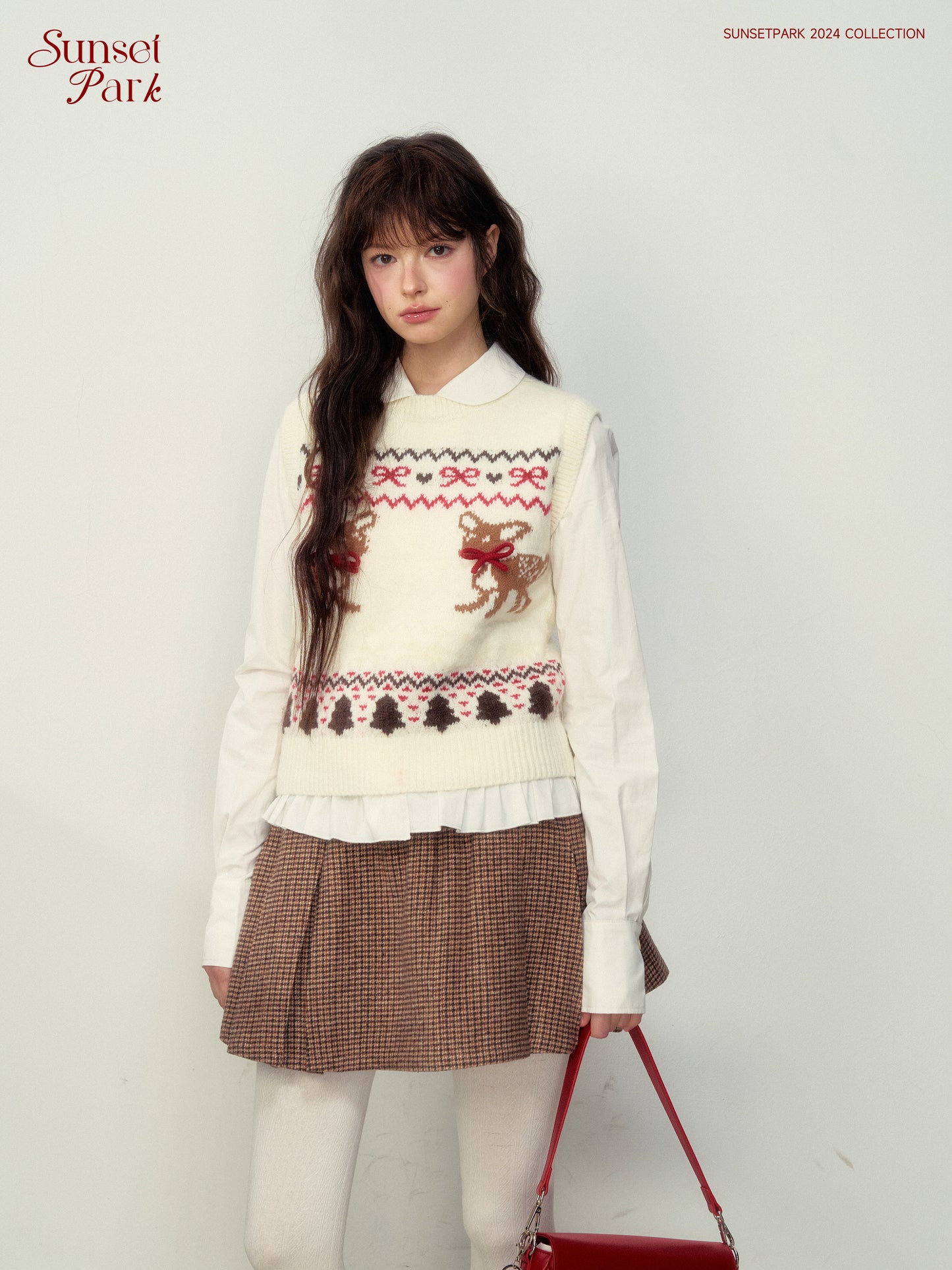 Wool Blend Fair Isle Fawn Knit Vest