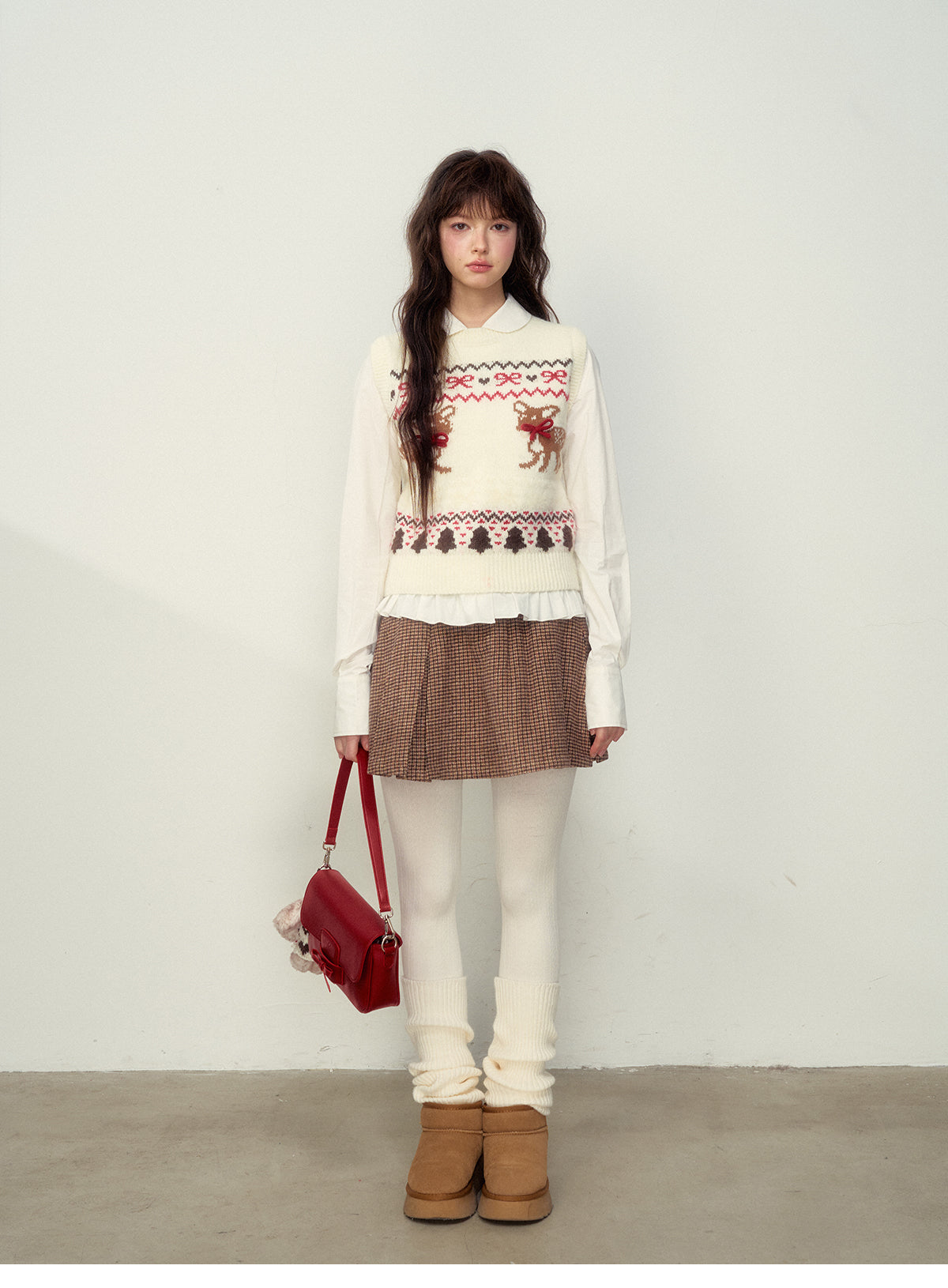 Wool Blend Fair Isle Fawn Knit Vest