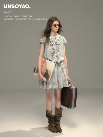 Cinched Waist Embroidered Gingham Dress