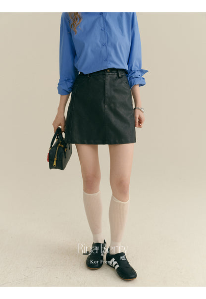 Glossy A-Line Mini Skirt