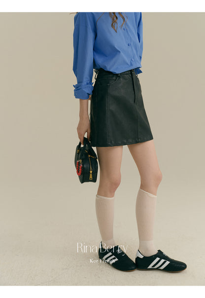 Glossy A-Line Mini Skirt
