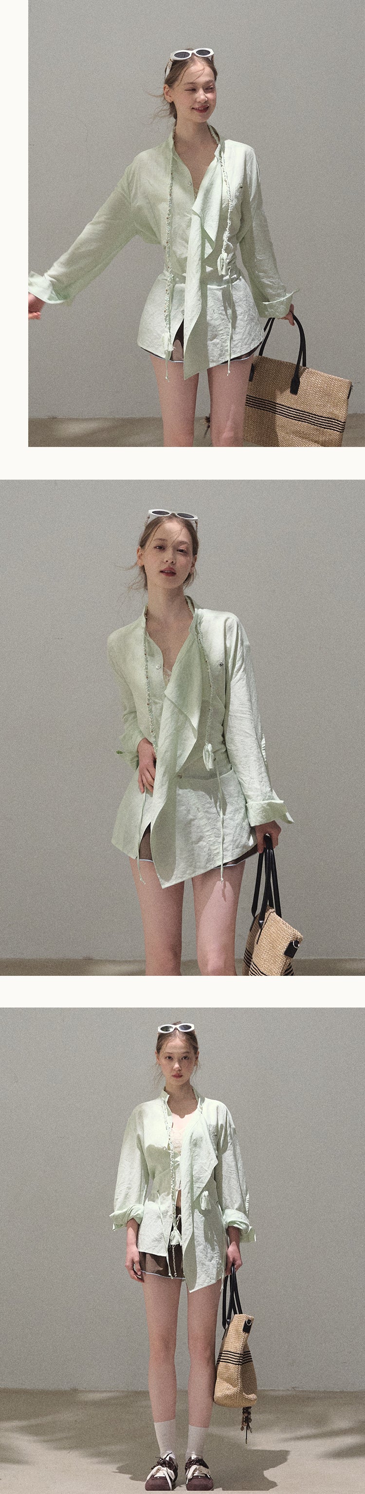 Braid-Accent Draped Shirt In Linen Cotton Blend