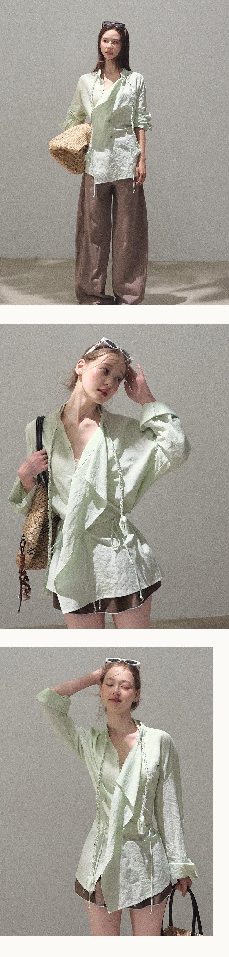 Braid-Accent Draped Shirt In Linen Cotton Blend