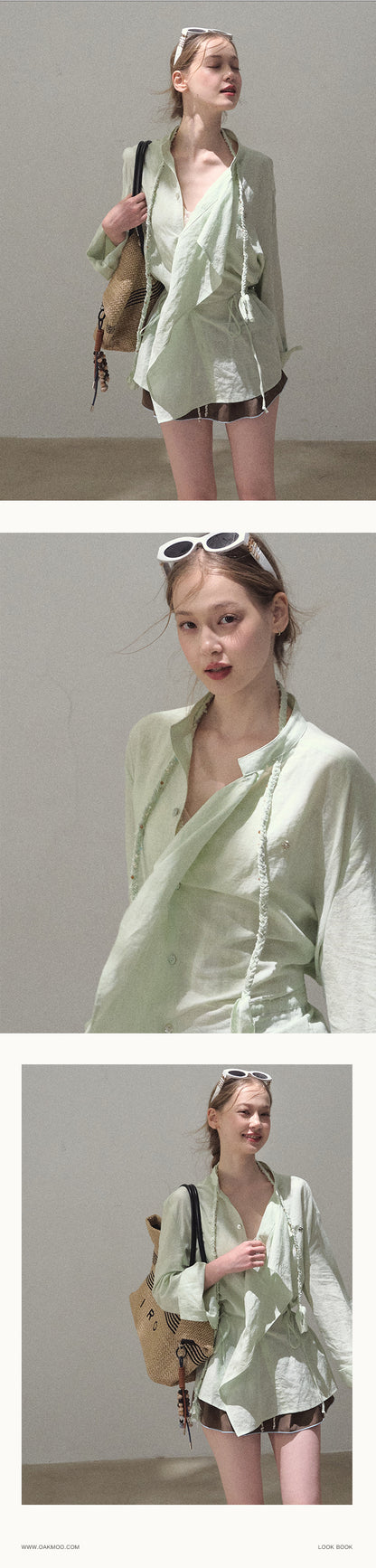 Braid-Accent Draped Shirt In Linen Cotton Blend