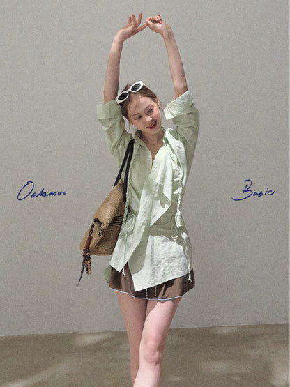 Braid-Accent Draped Shirt In Linen Cotton Blend