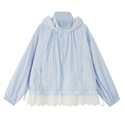 Lace-Trimmed Nylon Jacket And Shorts