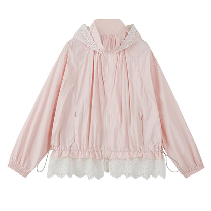 Lace-Trimmed Nylon Jacket And Shorts