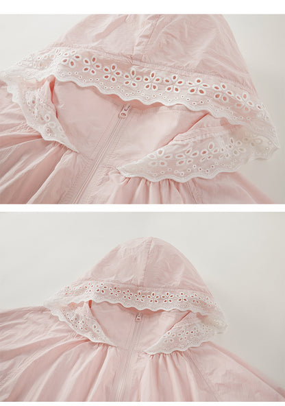 Lace-Trimmed Nylon Jacket And Shorts