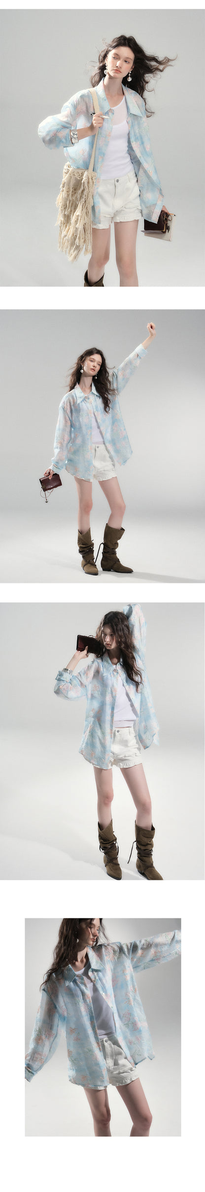 Floral Embroidery Shirt With Back Slit Detail
