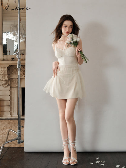 Ruched Sheer Overlay Cami Dress