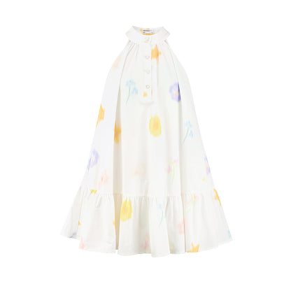 Printed Button-Front Sleeveless A-Line Dress