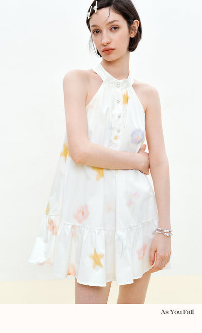 Printed Button-Front Sleeveless A-Line Dress