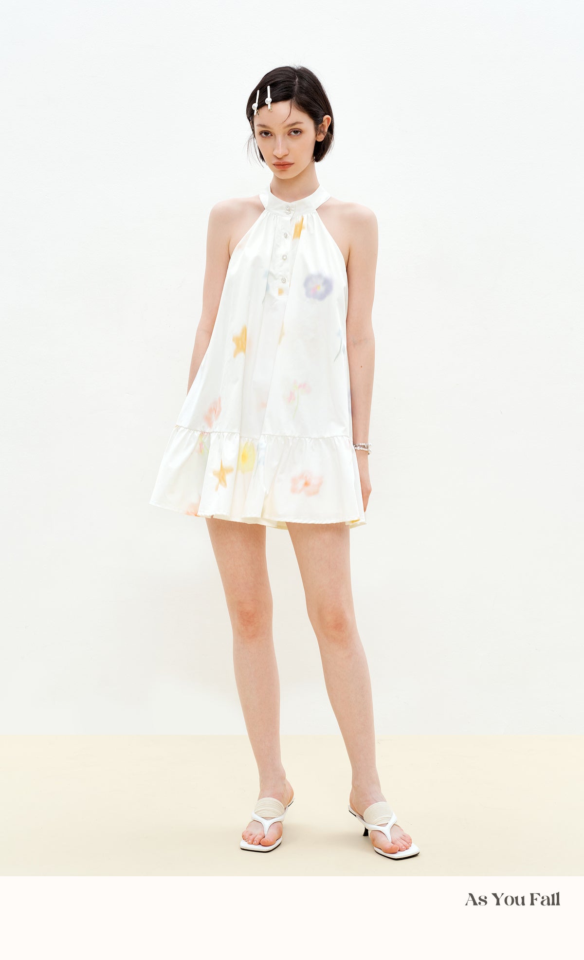 Printed Button-Front Sleeveless A-Line Dress