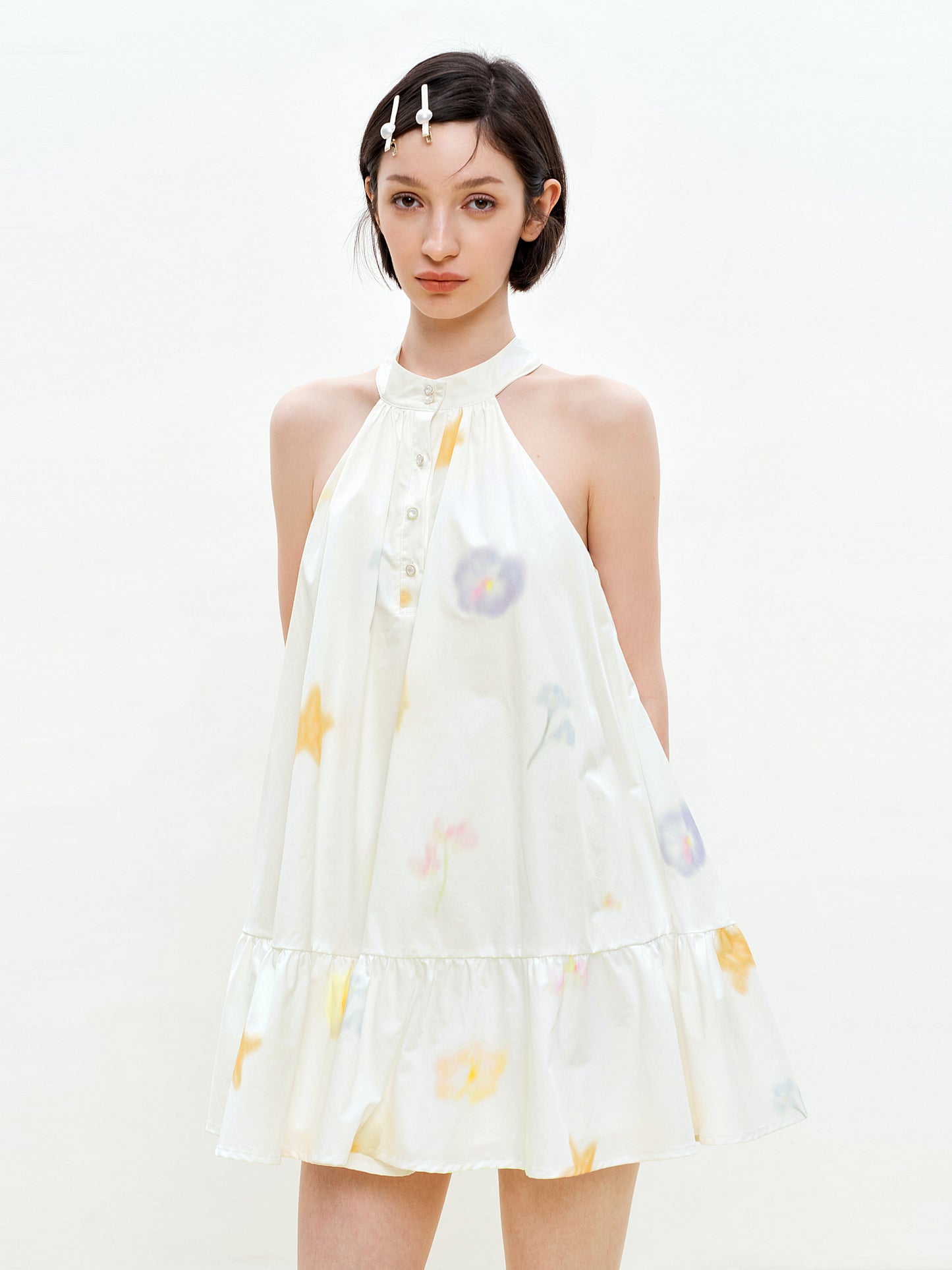 Printed Button-Front Sleeveless A-Line Dress