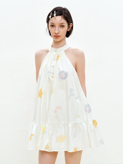 Printed Button-Front Sleeveless A-Line Dress