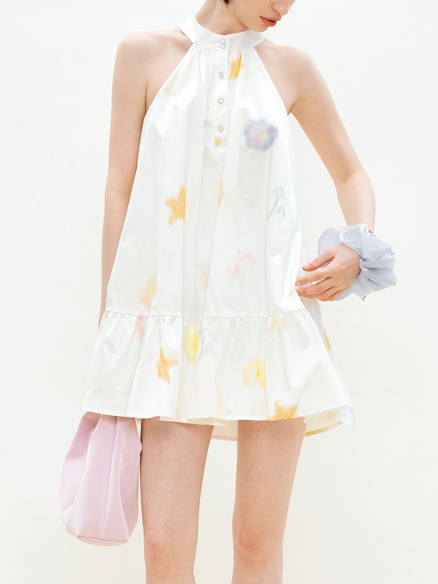 Printed Button-Front Sleeveless A-Line Dress