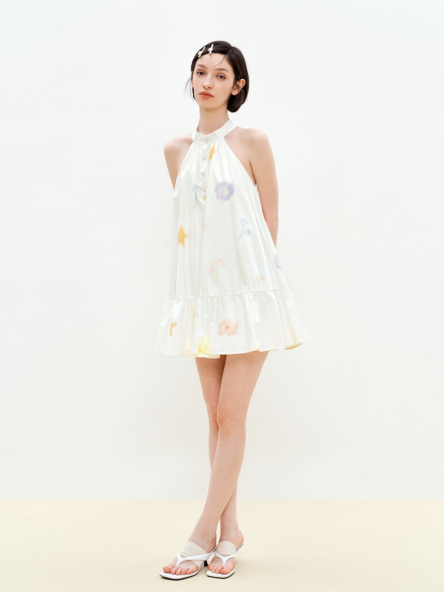 Printed Button-Front Sleeveless A-Line Dress