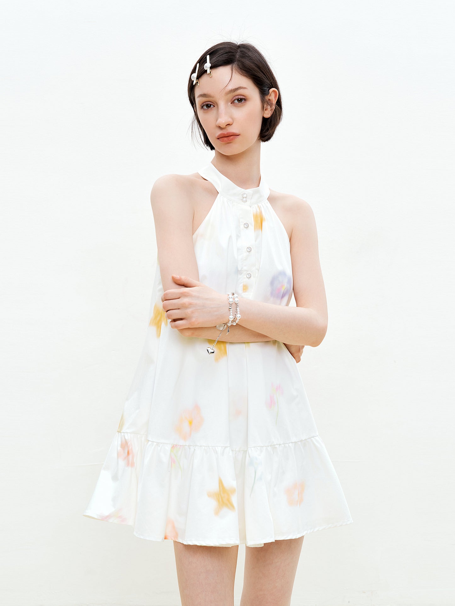 Printed Button-Front Sleeveless A-Line Dress