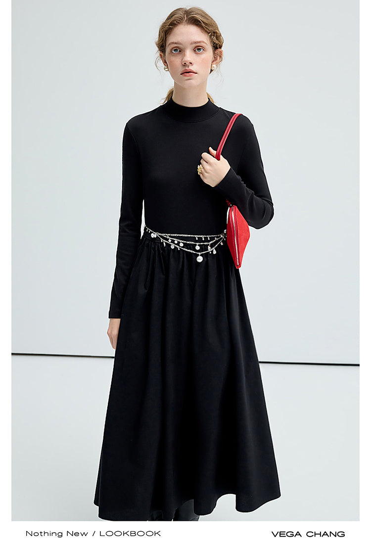 Slim Fit Mock Neck Minimalist Long Dress