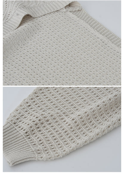 Dolman Sleeve Open-Front Mesh Knit Cardigan