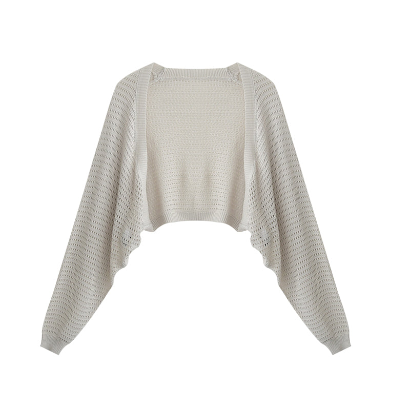 Dolman Sleeve Open-Front Mesh Knit Cardigan