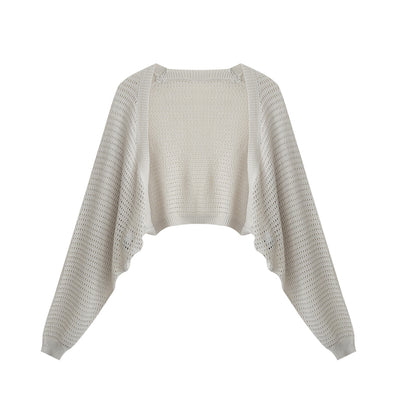 Dolman Sleeve Open-Front Mesh Knit Cardigan