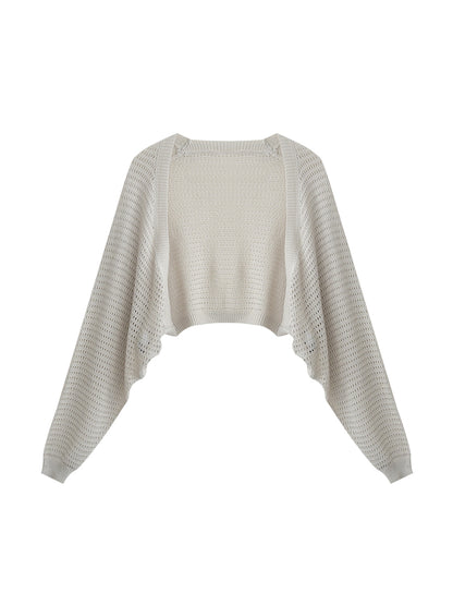 Dolman Sleeve Open-Front Mesh Knit Cardigan