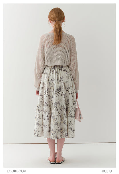 Dolman Sleeve Open-Front Mesh Knit Cardigan