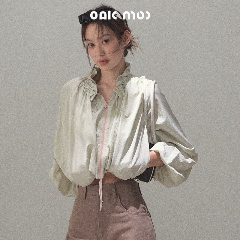 Drawstring Cropped Bubble Jacket