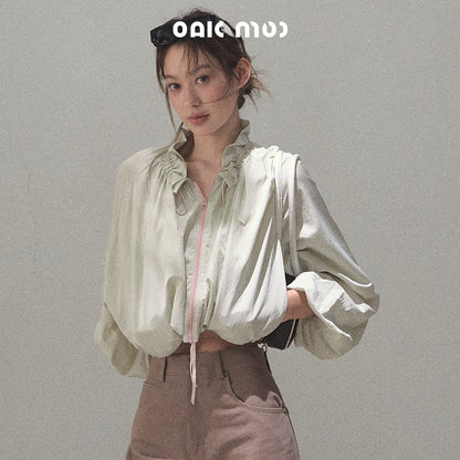 Drawstring Cropped Bubble Jacket
