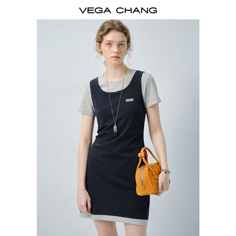 Faux Two-Piece Mini Dress With Tank And T-Shirt Design