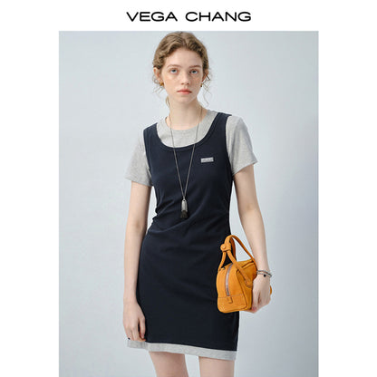 Faux Two-Piece Mini Dress With Tank And T-Shirt Design