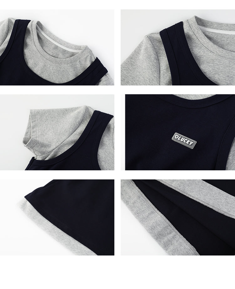 Faux Two-Piece Mini Dress With Tank And T-Shirt Design