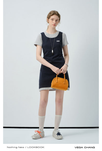 Faux Two-Piece Mini Dress With Tank And T-Shirt Design